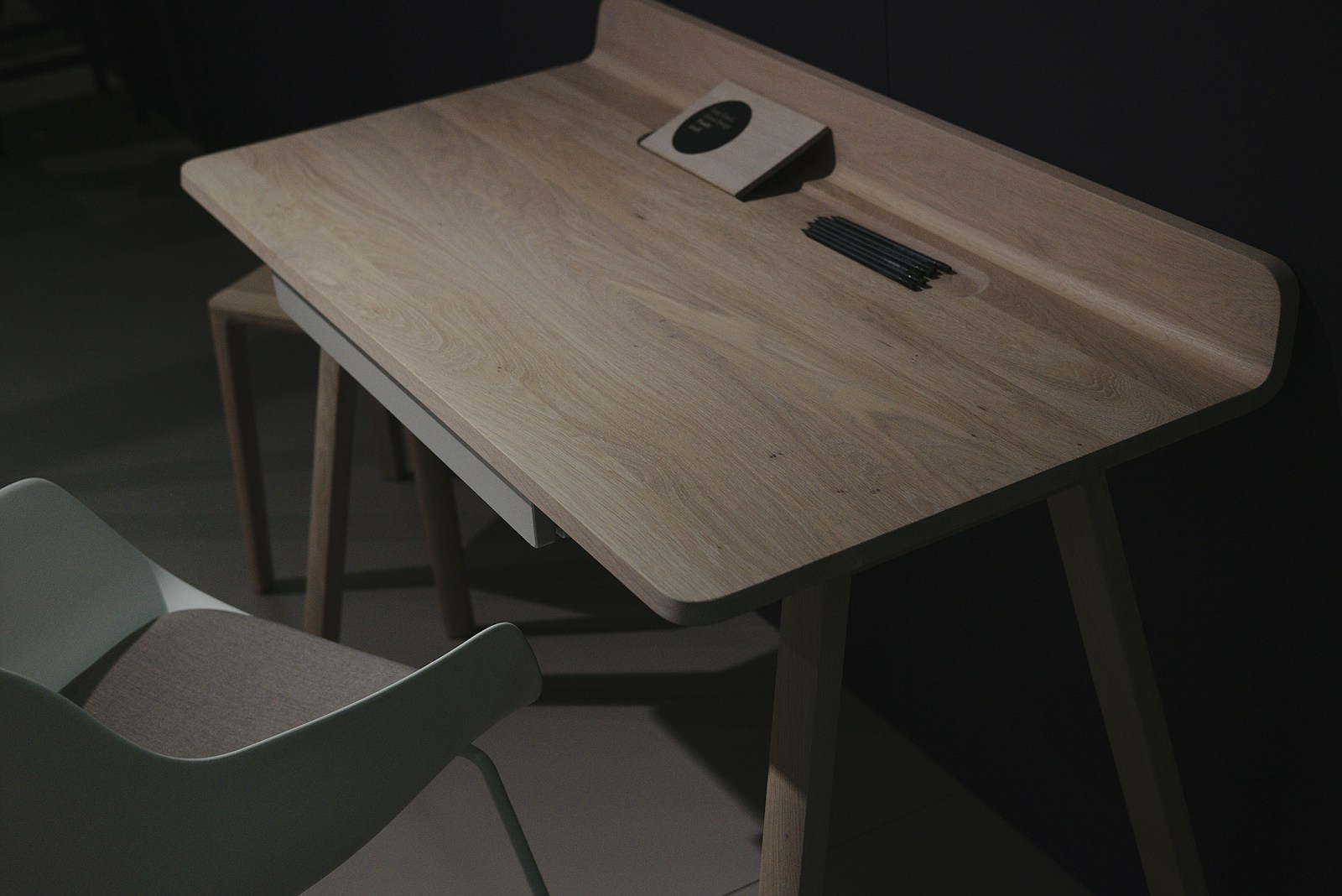 A sculptural wooden writing desk
